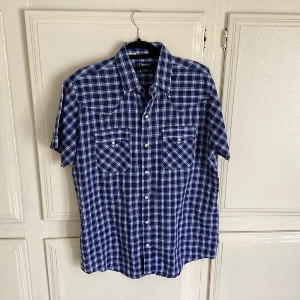 VTG DEE CEE Rangers Blue Plaid Pearl Snap Western Shirt Men's Large